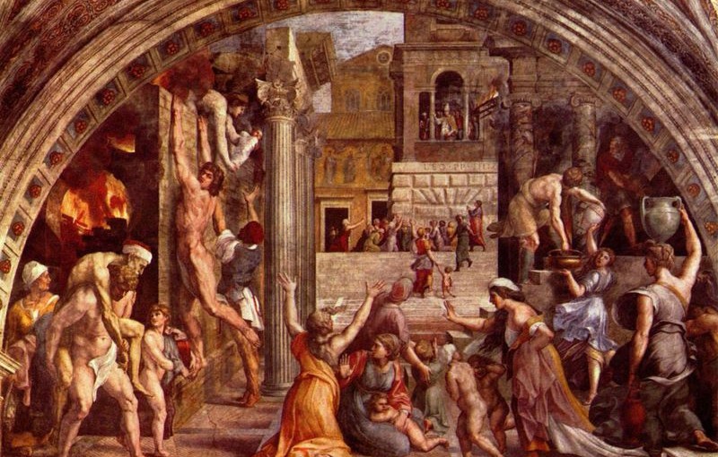 Raffaello Sanzio: Stanza dell’Incendio di Borgo: L’Incendio di Borgo (coadiuvato dal Penni e Giulio Romano). Città del Vaticano.